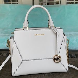 MICHAEL KORS PRISM LG SATCHEL OPTIC WHITE